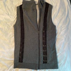 Fabletics grey hooded zip up vest with inset lace